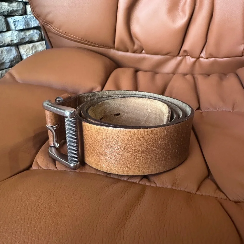 Men’s Well-Loved Brown Leather Belt with Silver Buckle, 38